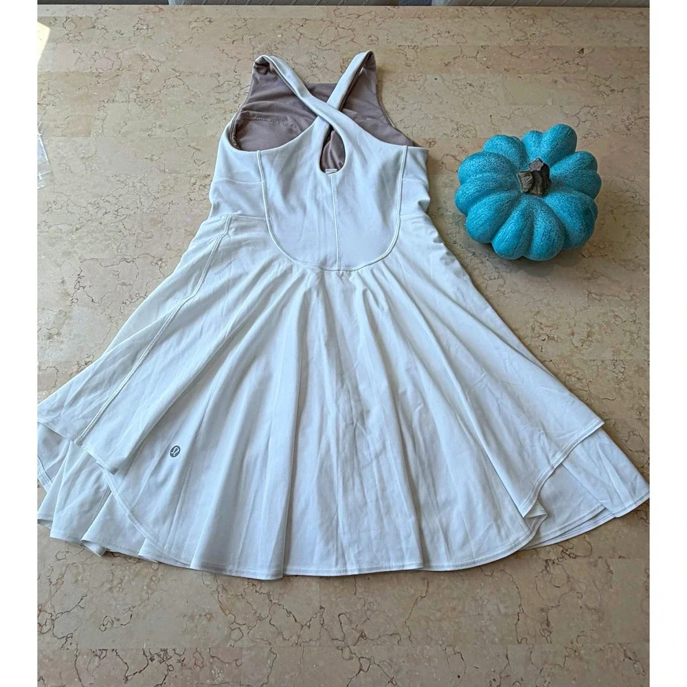 lululemon White Fit & Flare Tank Dress Built-In Bra & Pockets Women's 4